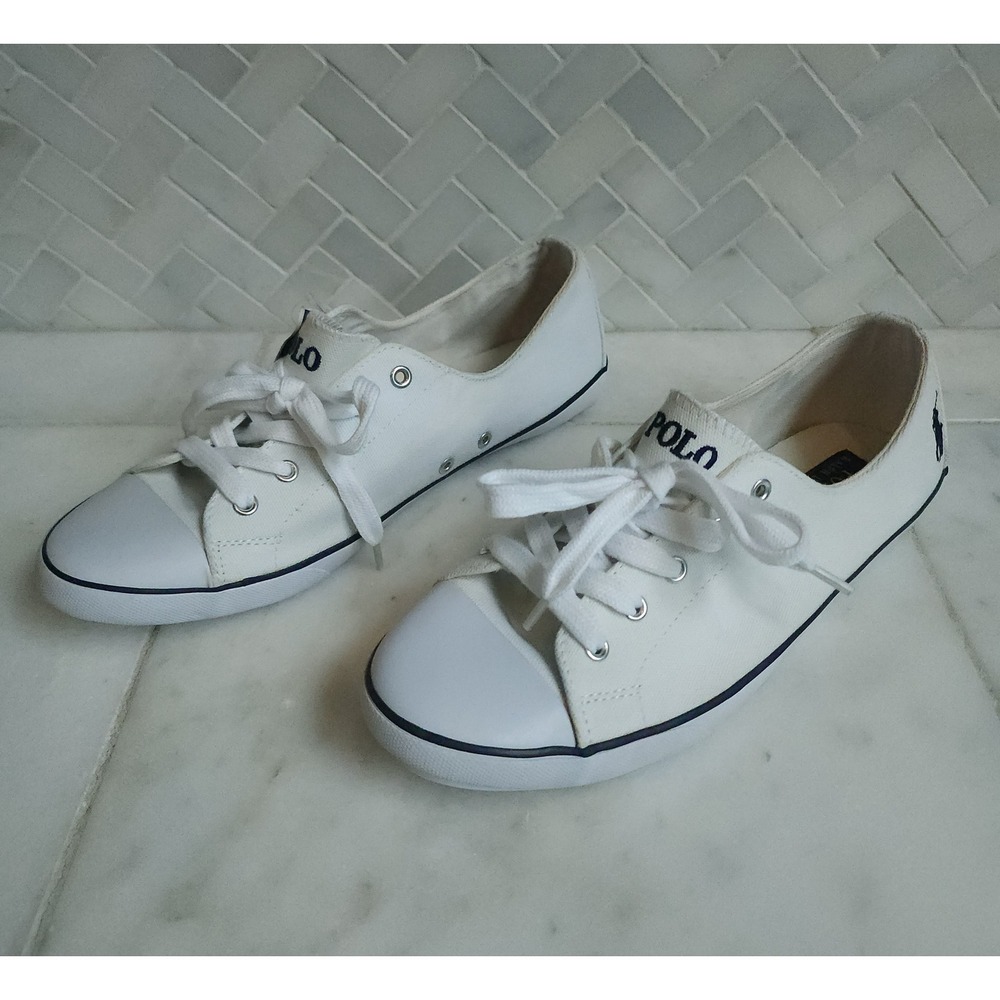 Polo Ralph Lauren Parnell Sneakers Women 10B White Oxford Canvas Low Top Preppy